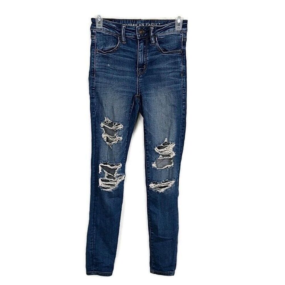 American Eagle High Rise Jegging Distressed Skinny Jeans Stretch sz 2 Short